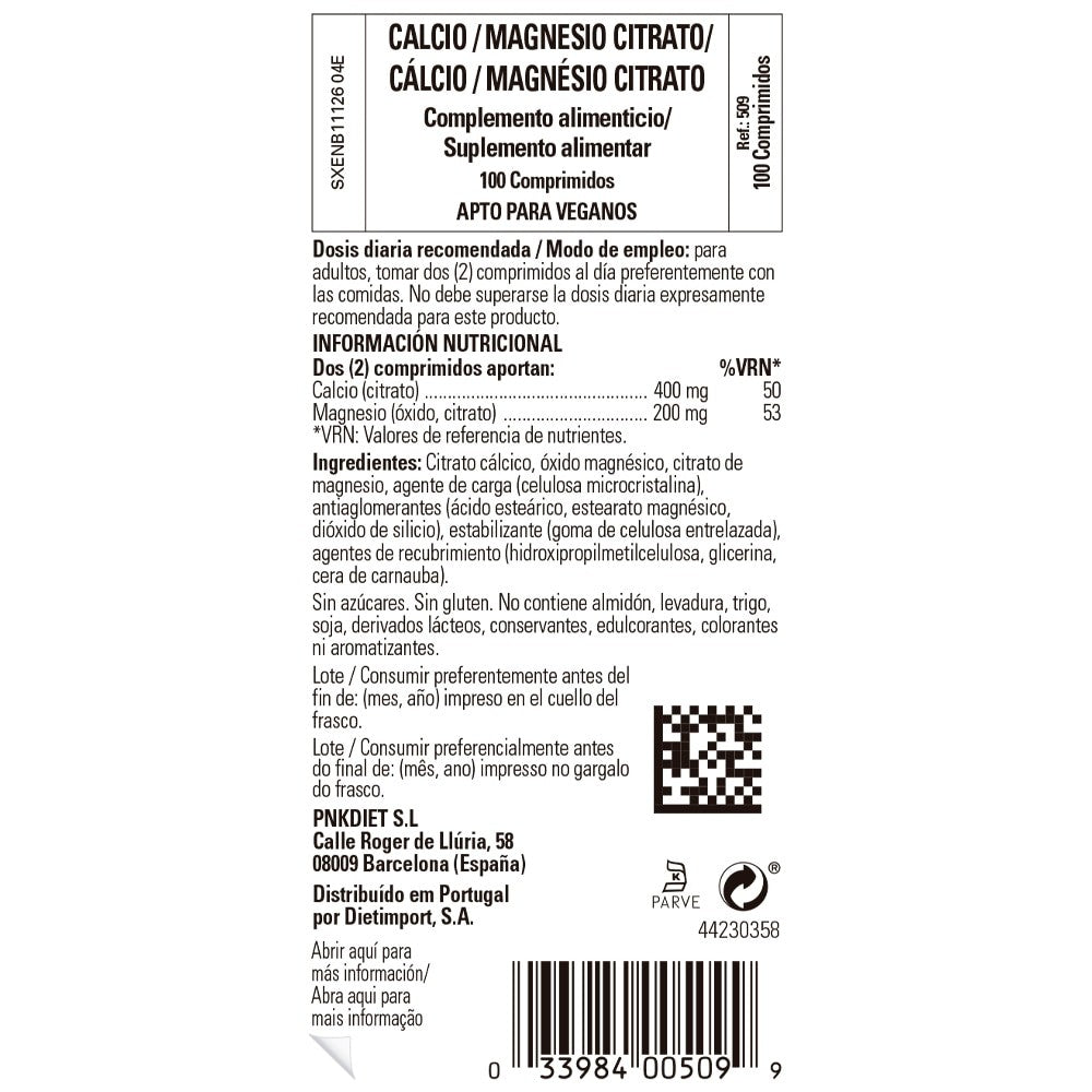 Solgar Calcio y Magnesio Citrato, 100 comprimidos: etiqueta con ingredientes y modo de empleo