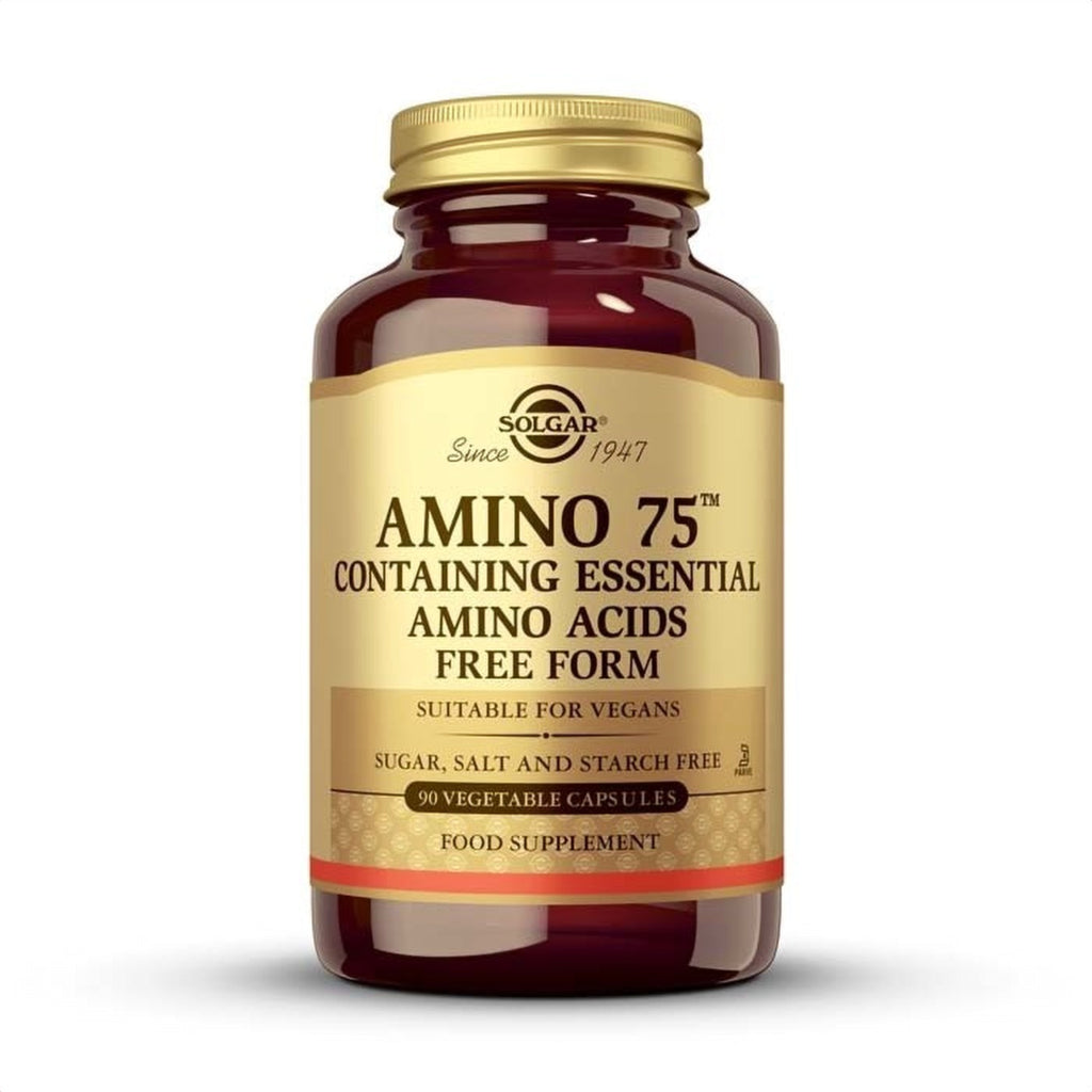 Solgar Amino 75 Aminoácidos Esenciales, 90 cápsulas vegetales: envase, vista frontal