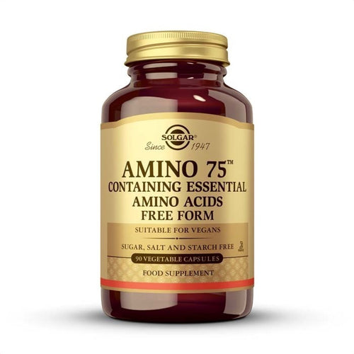 Solgar Amino 75 Aminoácidos Esenciales, 90 cápsulas vegetales: envase, vista frontal