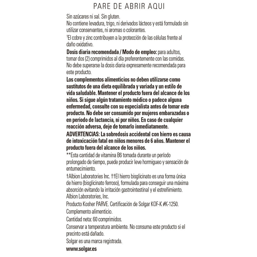 Solgar Fórmula VM-2000®, 60 comprimidos: detalle del etiquetado, información adicional
