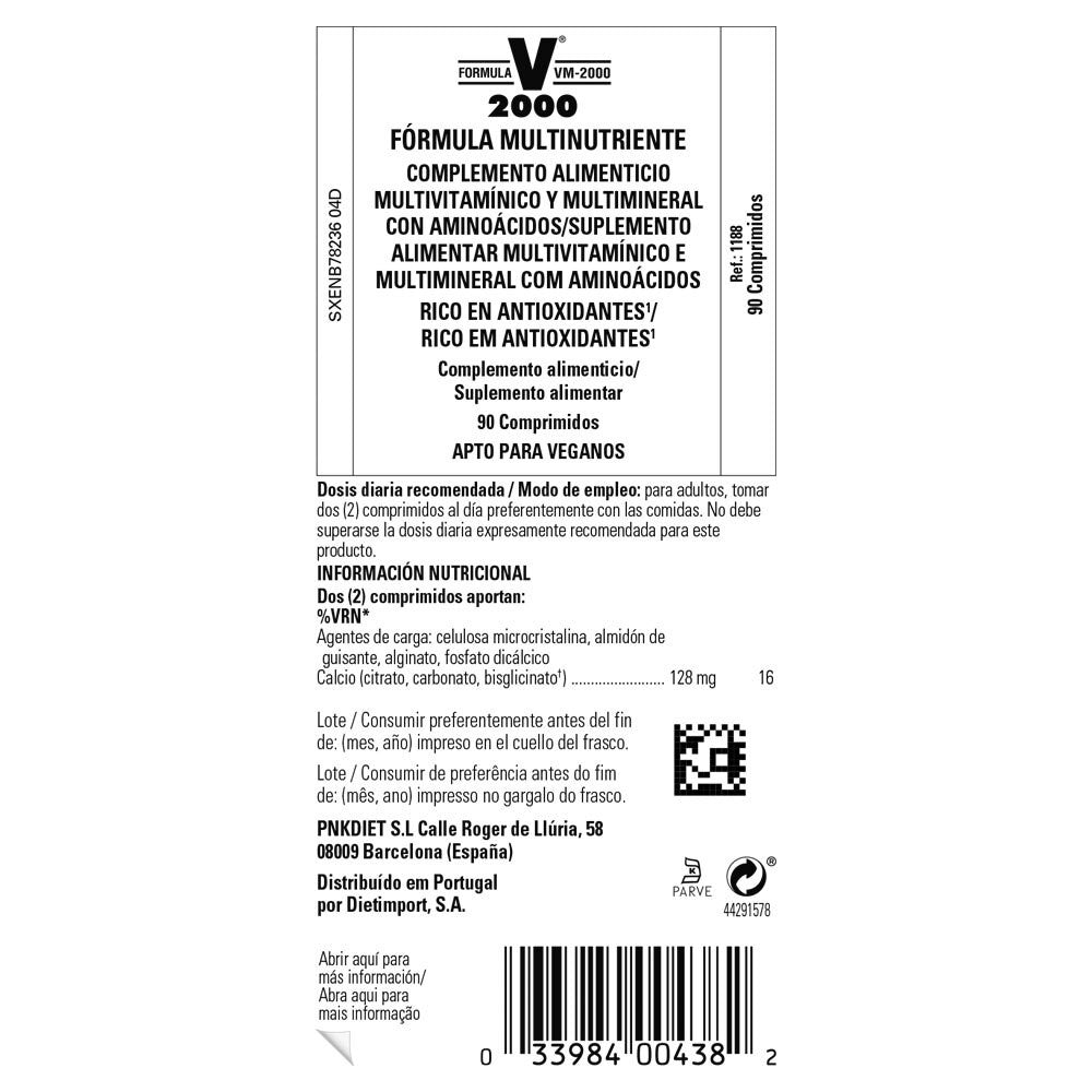 Solgar Fórmula VM-2000®, 90 comprimidos: etiqueta con ingredientes y modo de empleo