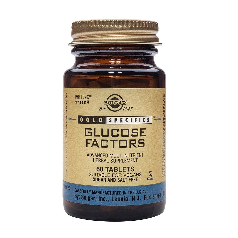 Solgar Gold Specifics Glucose Factors, 60 comprimidos: envase, vista frontal