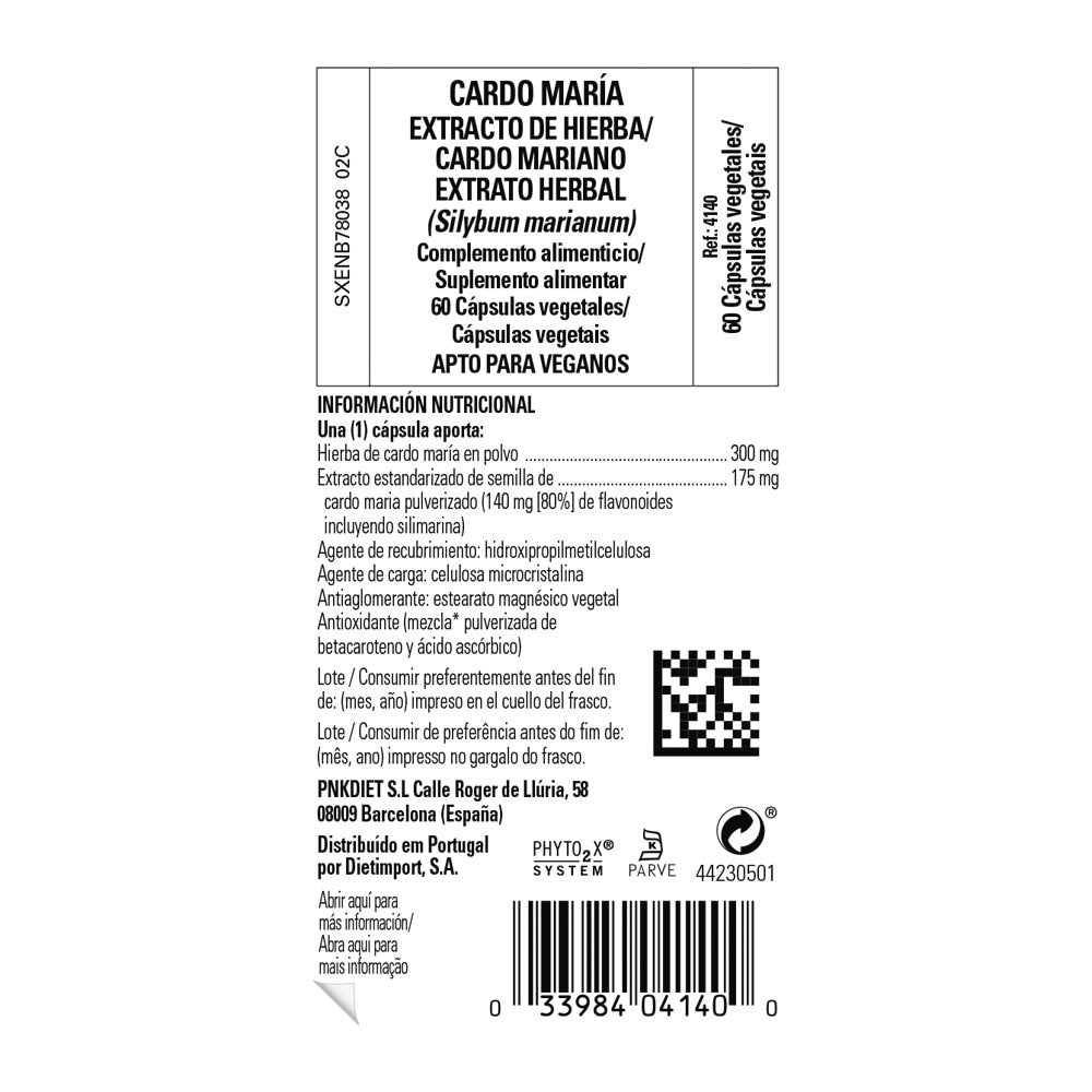 Solgar Cardo María Extracto de Hierba, 60 cápsulas vegetales: etiqueta con ingredientes y modo de empleo