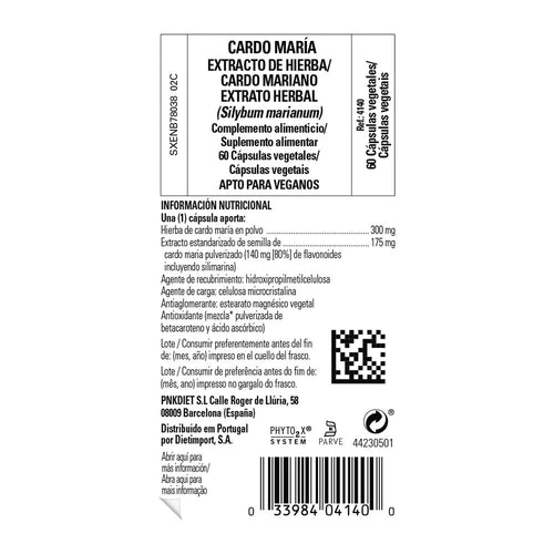 Solgar Cardo María Extracto de Hierba, 60 cápsulas vegetales: etiqueta con ingredientes y modo de empleo