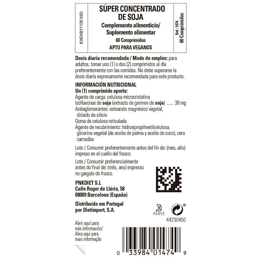 Solgar Súper Concentrado de Soja, 60 comprimidos: etiqueta con ingredientes y modo de empleo