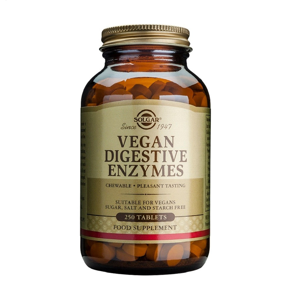 Solgar Vegan Enzimas Digestivas, 250 comprimidos masticables: envase, vista frontal