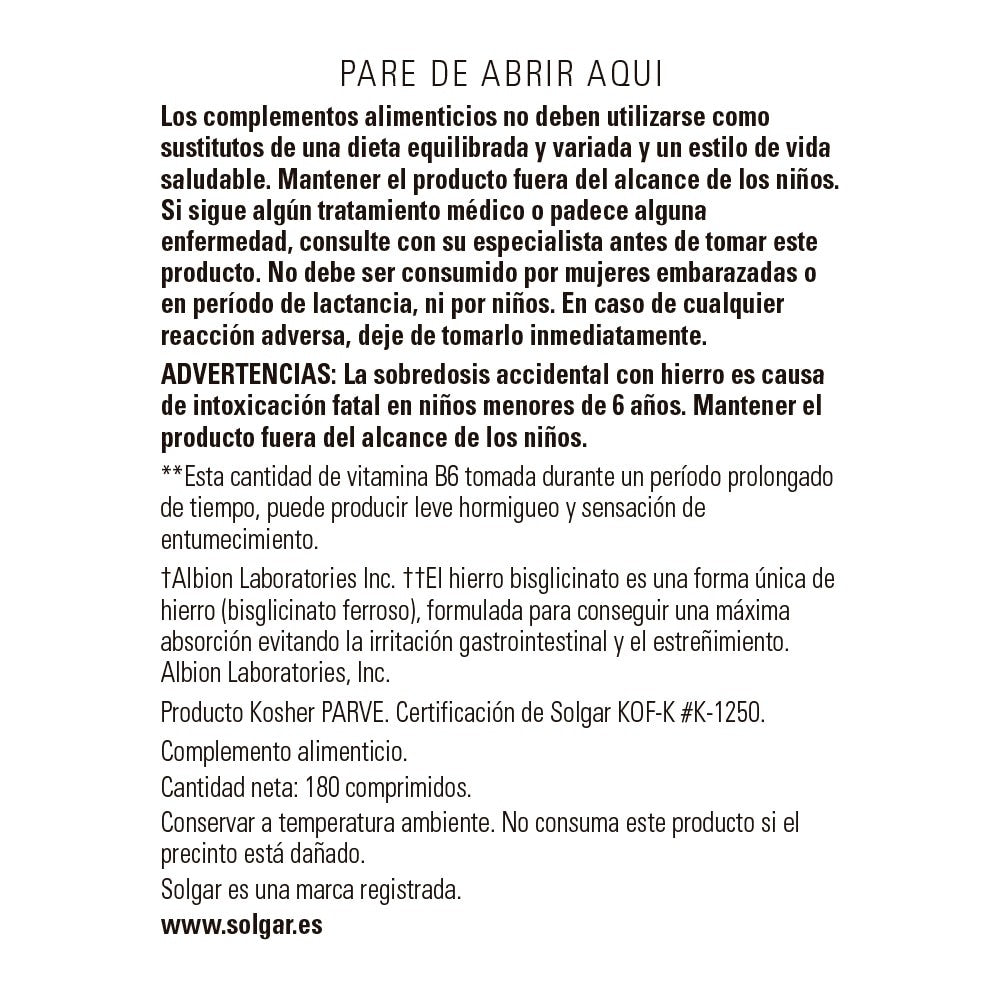Solgar Fórmula VM-2000®, 180 comprimidos: detalle del etiquetado, información adicional