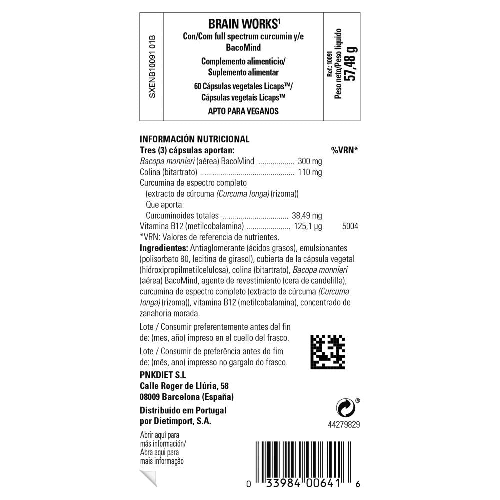 Solgar Brain Works, 60 cápsulas vegetales: etiqueta con ingredientes y modo de empleo