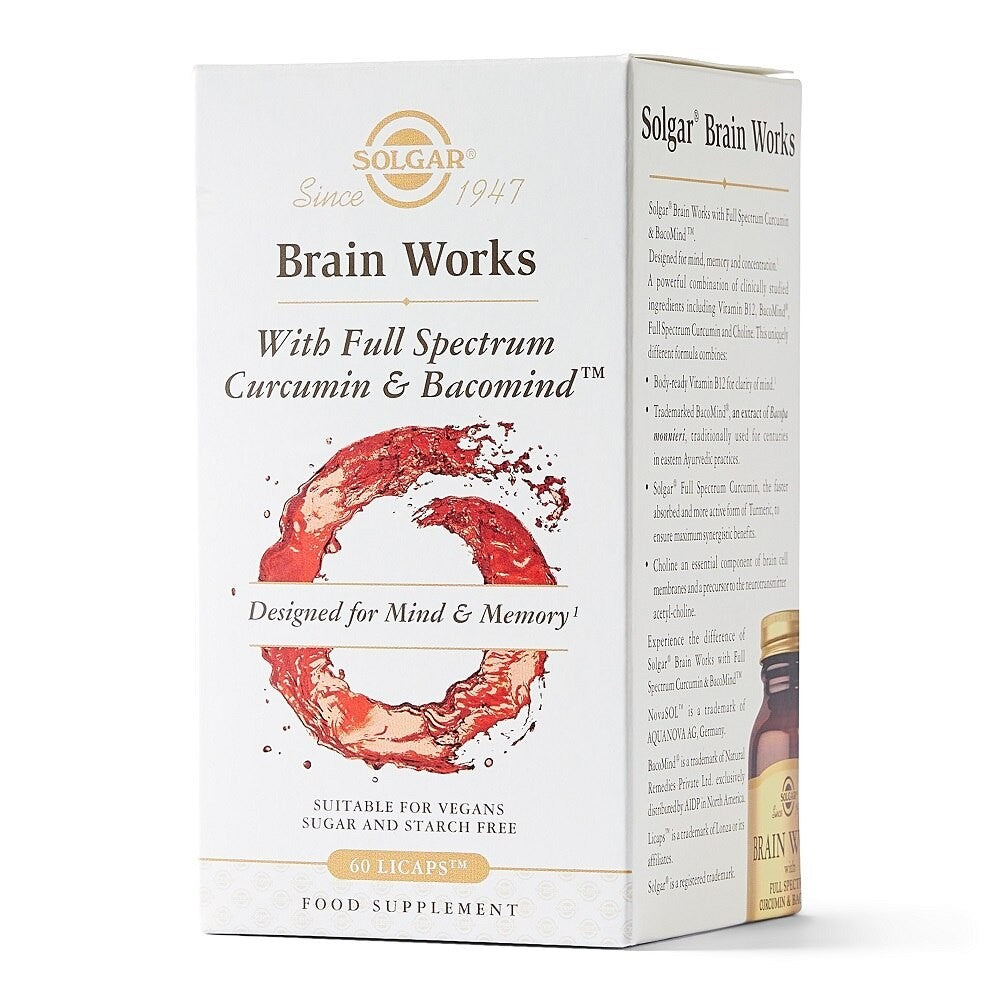 Solgar Brain Works, 60 cápsulas vegetales: envase, vista posterior