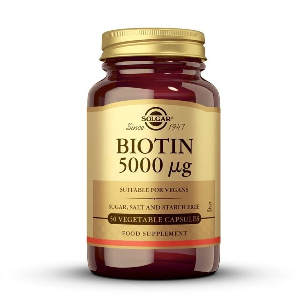 Solgar Biotina 5000 µg, 100 cápsulas vegetales: envase, vista frontal