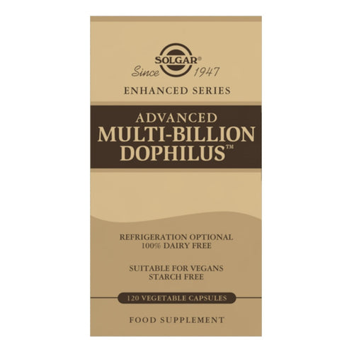 Solgar Advanced Multi-Billion Dophilus, 120 cápsulas vegetales: etiqueta con ingredientes y modo de empleo