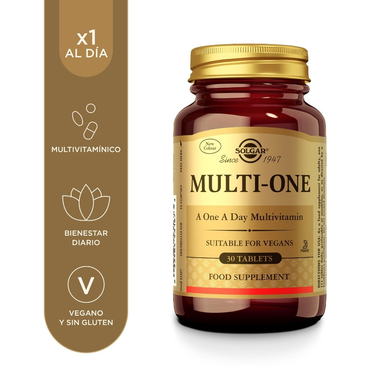 Solgar Multi-One Multivitamínico y Minerales, 30 comprimidos: etiqueta con ingredientes y modo de empleo