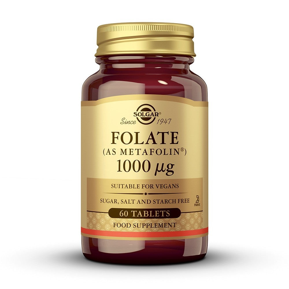 Solgar Folato 1000 µg (Metafolin®), 60 comprimidos: envase, vista frontal