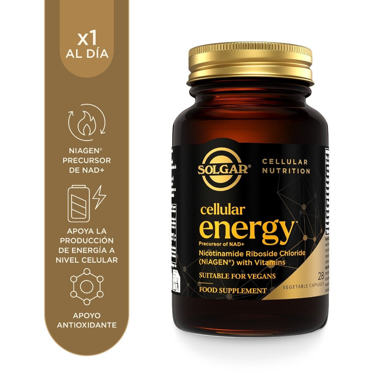 Solgar Cellular Energy (Precursor de NAD+), 28 cápsulas vegetales: envase, vista frontal