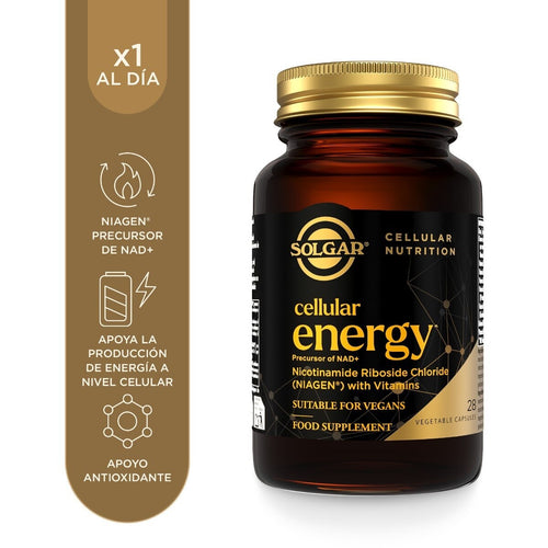 Solgar Cellular Energy (Precursor de NAD+), 28 cápsulas vegetales: envase, vista frontal