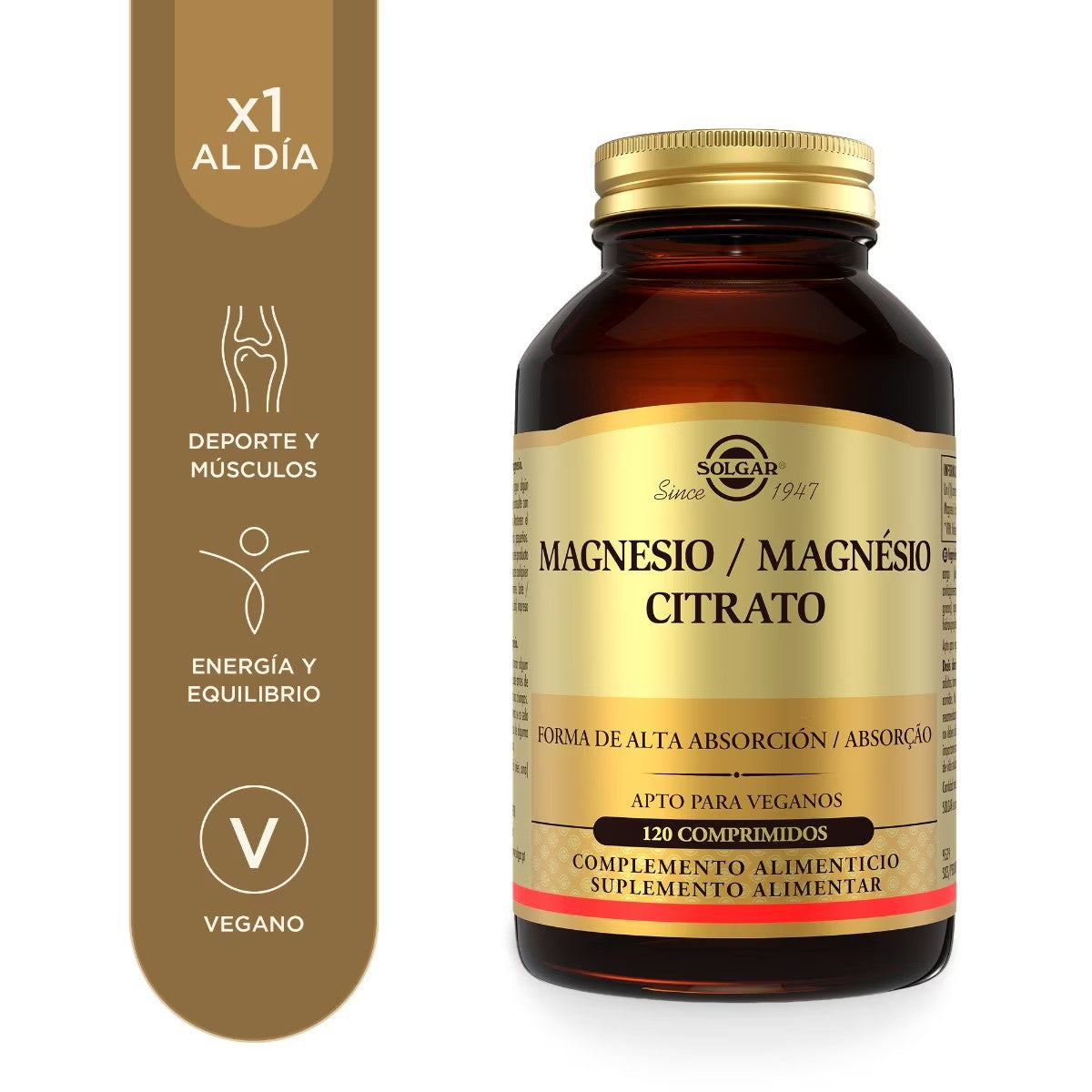 Solgar Citrato de Magnesio 200 mg, 120 comprimidos: envase, vista frontal