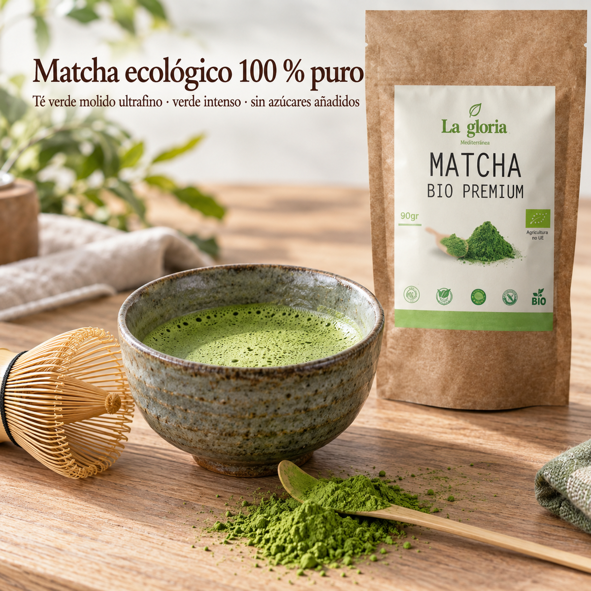 Té matcha ecológico 100 % puro en polvo, verde intenso – La Gloria Mediterránea