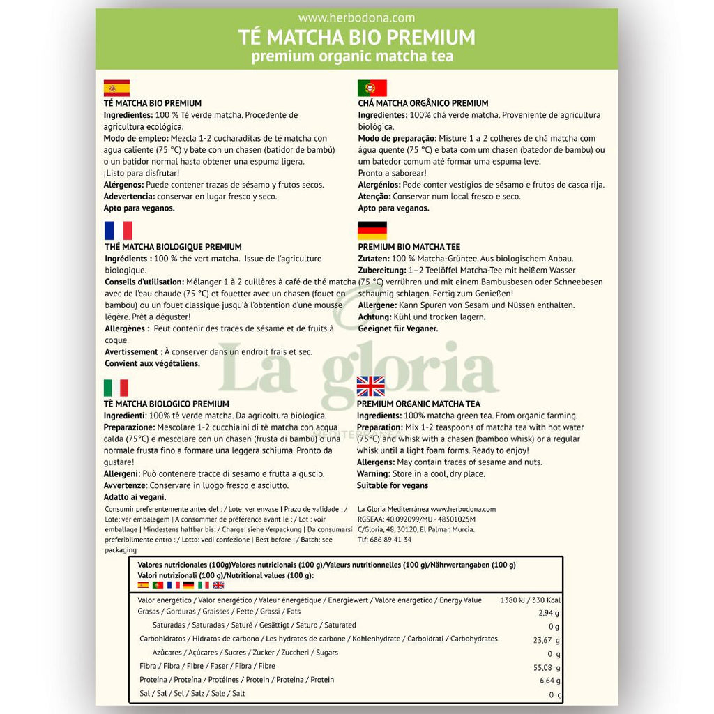 Té matcha ecológico grado premium La Gloria Mediterránea