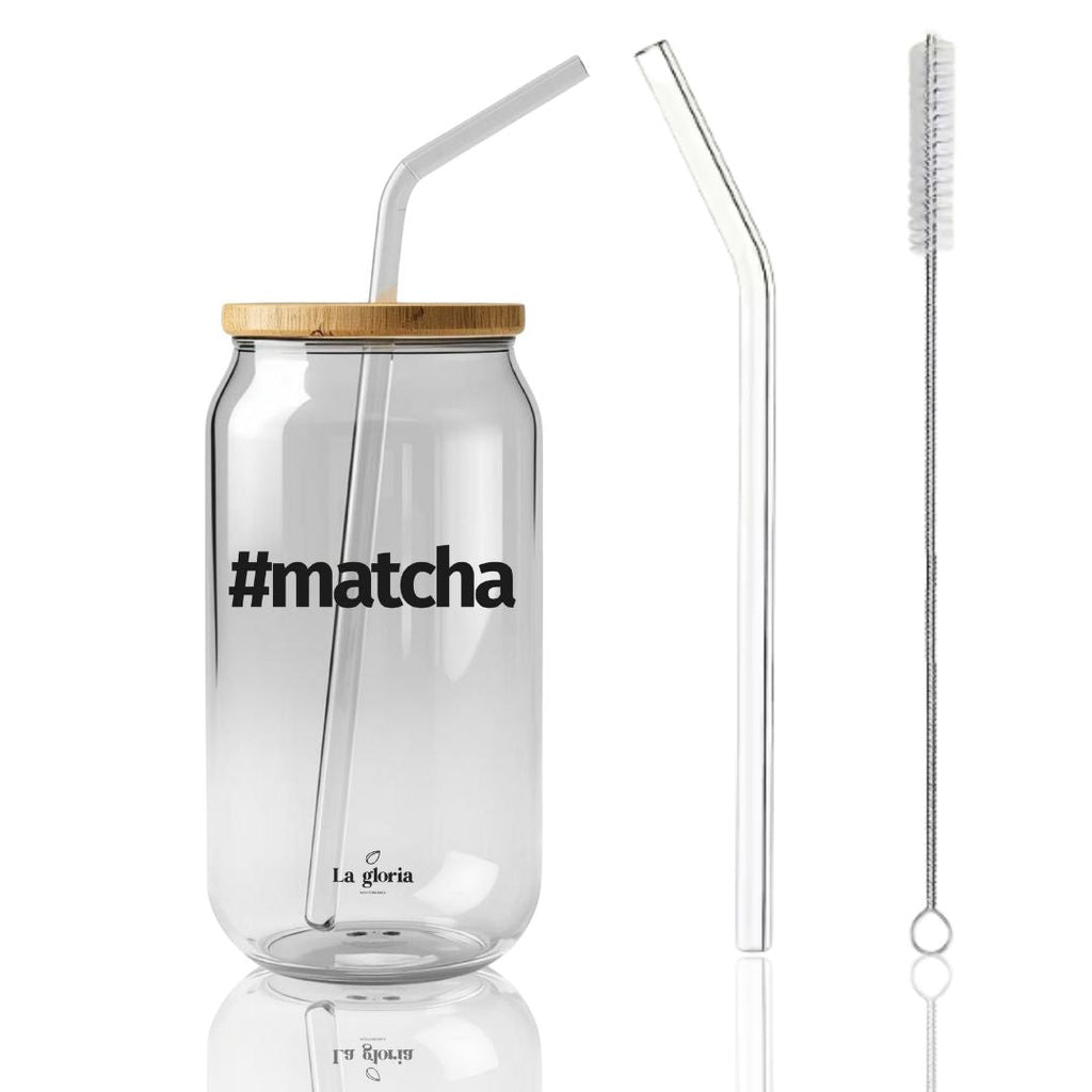 Vaso de cristal reutilizable para té matcha La Gloria Mediterránea