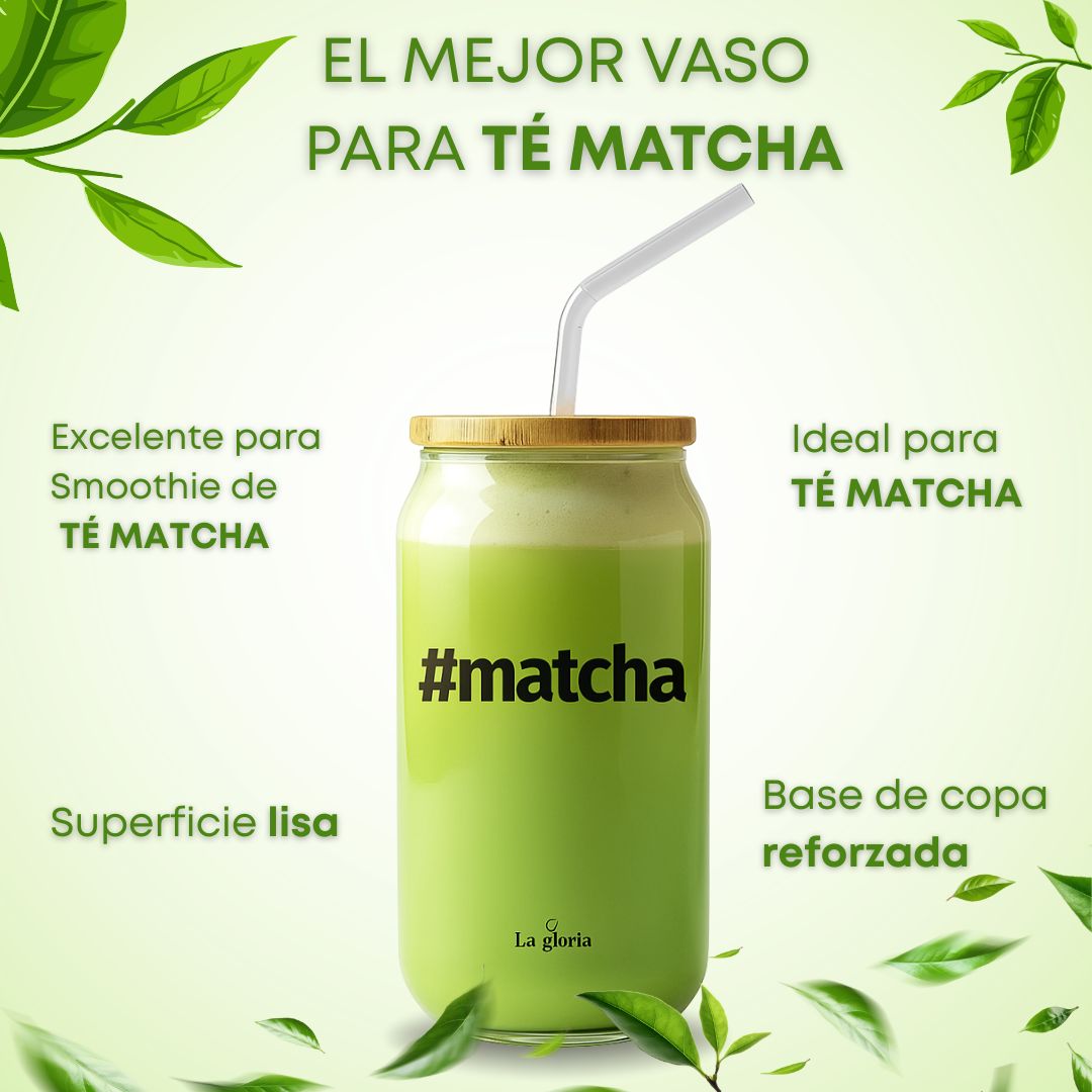 Vaso de cristal reutilizable para té matcha La Gloria Mediterránea